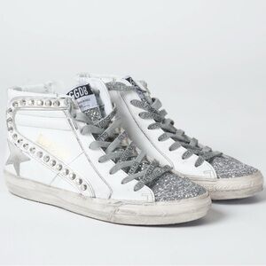 Golden Goose Slide Mid-Top Star Stud Leather Sneakers Size 38